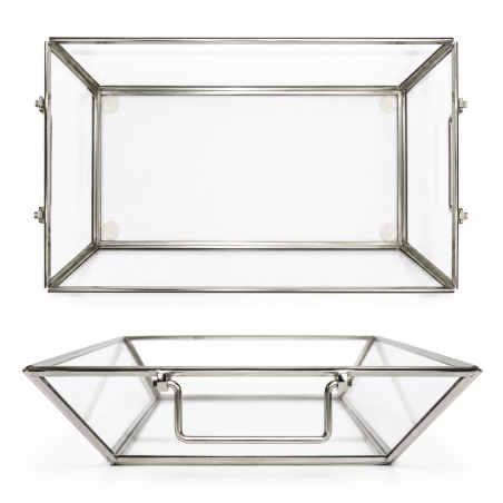 Vide-poches en verre et métal argenté  26 cm x 16 cm- Affari AB