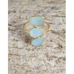 Bague trois pierres naturelles bleu pastel - Bijoux Lucky Team