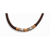 Collier homme en cuir tressé marron et acier cuivre/argent (50cm)
