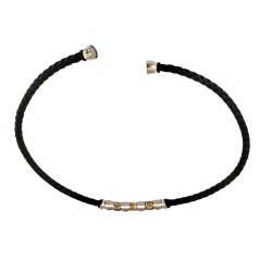 Collier homme en cuir tressé noir et acier or/argent (50 cm)