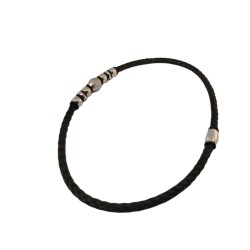 Collier homme en cuir tressé noir et acier (45 cm)