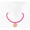 Collier ras-du-cou cordon en cuir tressé et pendentif rosace