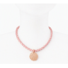 Collier ras-du-cou cordon en cuir tressé et pendentif rosace