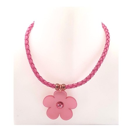 Collier Floral en Cuir Tressé rose