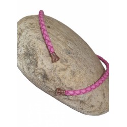 Collier Floral en Cuir Tressé rose