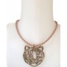 Collier cuir tressé beige – Pendentif tête de tigre
