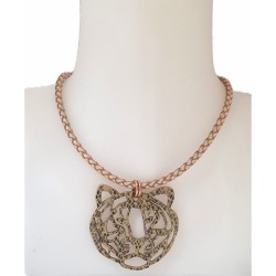 Collier cuir tressé beige –...