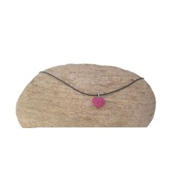 Collier cœur sur cordon en coton ciré