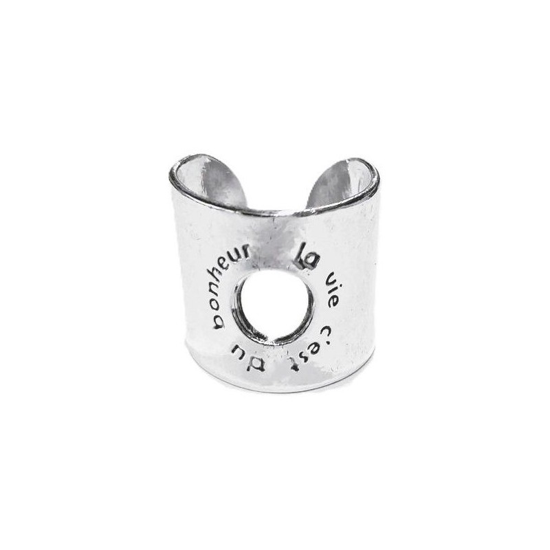 Bague manchette argentée « La vie, c’est du bonheur » - FY Faucogney