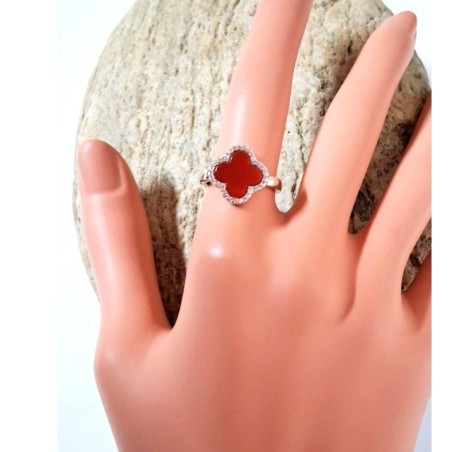 Bague Trèfle rouge AG925