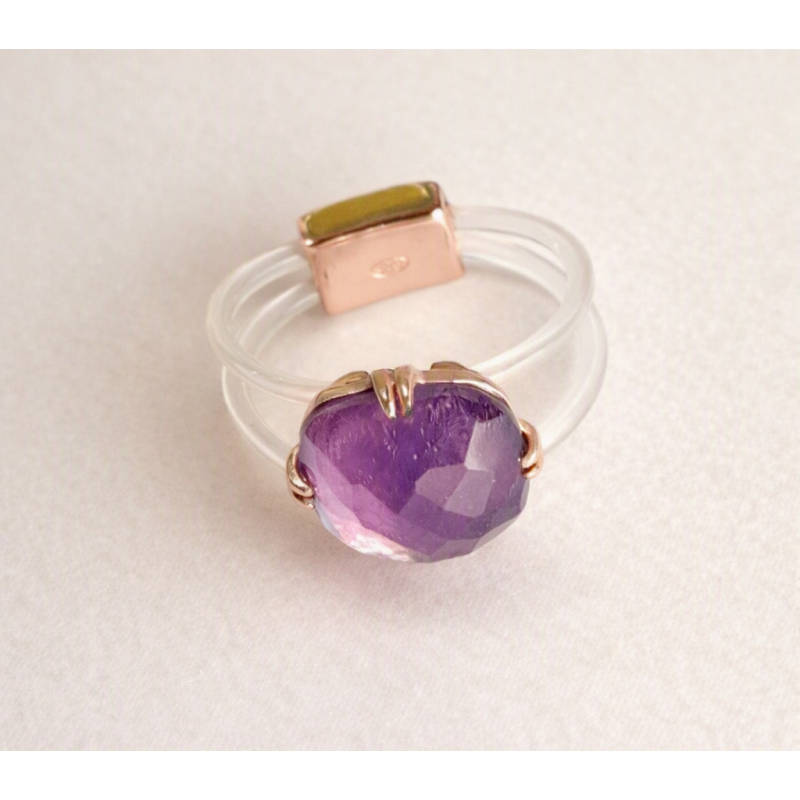 Bague fantaisie en argent 925  pierre violette améthyste -
