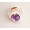 Bague fantaisie en argent 925  pierre violette améthyste -
