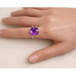 Bague fantaisie en argent 925  pierre violette améthyste -
