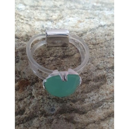 Bague fantaisie en argent 925  pierre verte calcédoine -