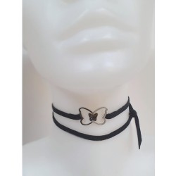 Collier ruban suédine noir et papillon F.Y. FAUCOGNEY
