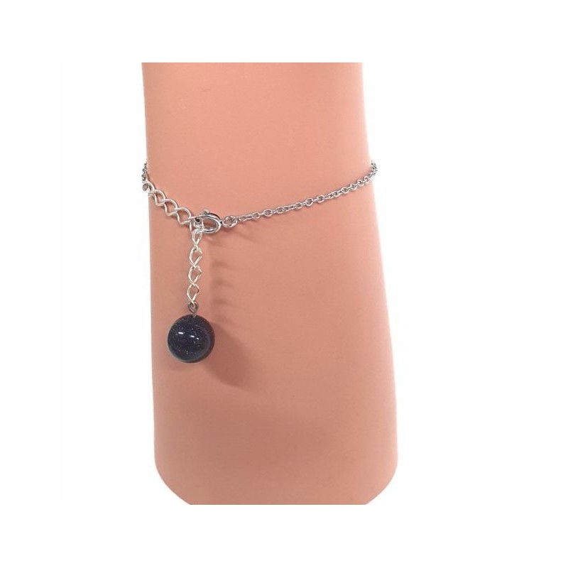 BRACELET TAC TAC CHAÎNE ARGENTÉE & PERLE EN CÉRAMIQUE BLEUE NUIT - F.Y. FAUCOGNEY
