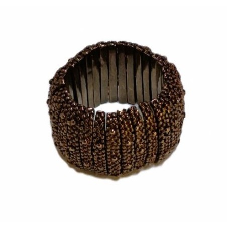 Bague large en perles de métal couleur bronze