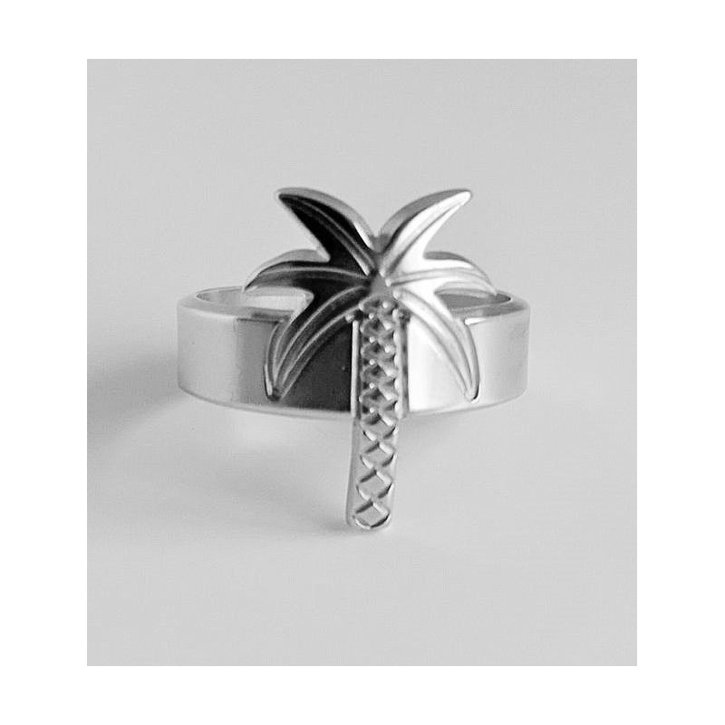 Bague palmier métal argenté – Bijoux Léone