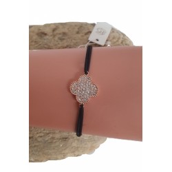 Bracelet cordon noir – Trèfle pavé de zirconiums