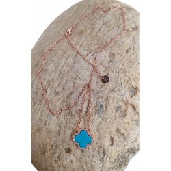 Collier trèfle turquoise en argent 925 doré rose