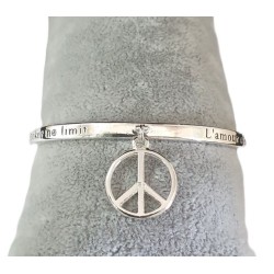 Bracelet jonc gravé "L'AMOUR C'EST COMME LE POKER NO LIMIT " Médaillon Peace -FY Faucogney