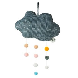 Nuage en Velours Côtelé gris avec Pompons Picca Loulou