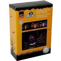 Guirlande de 5 araignées 10 LED colorées d'Halloween