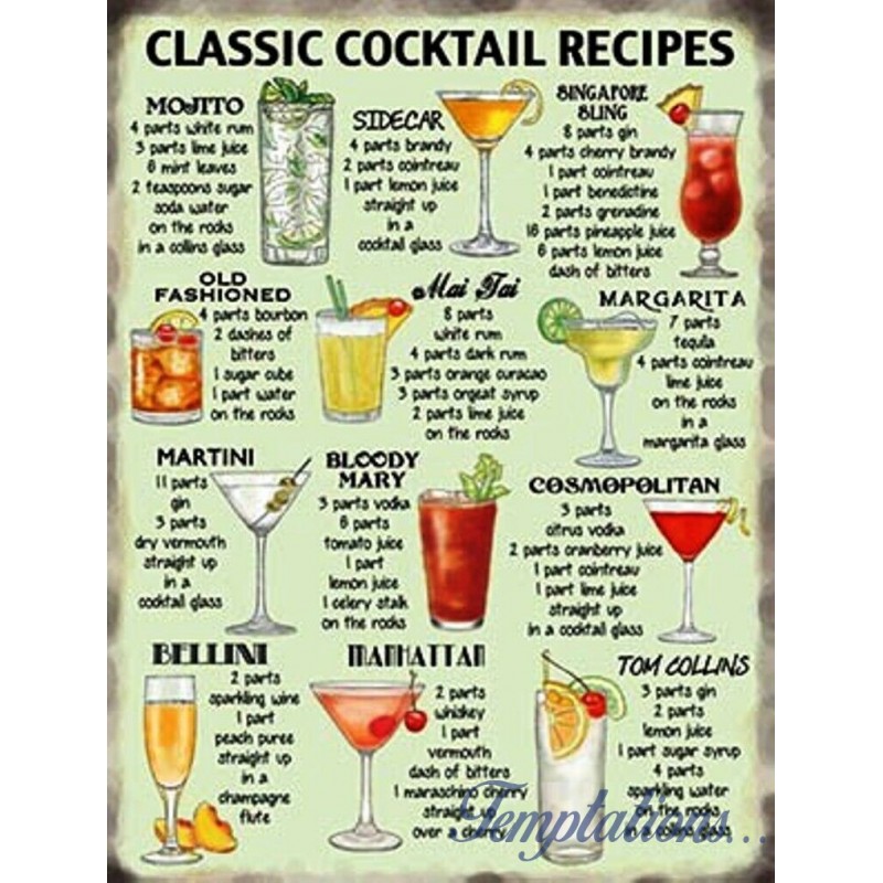 Plaque en métal Classic Cocktail Recipes