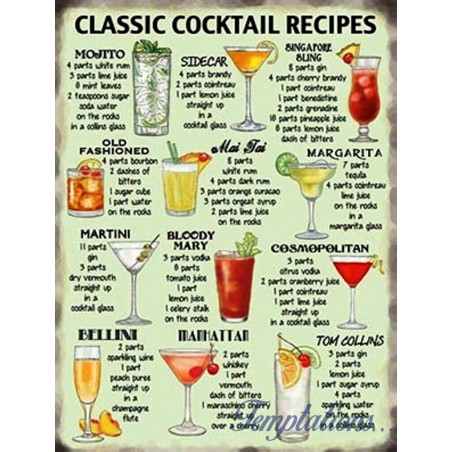 Plaque en métal Classic Cocktail Recipes